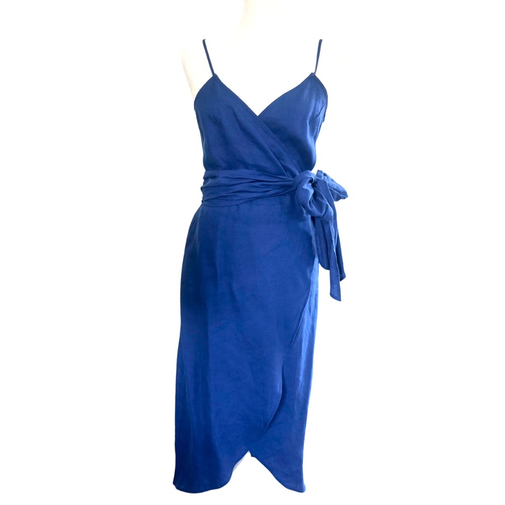 Reformation Blue Linen Court Wrap Dress – Women’s Size M